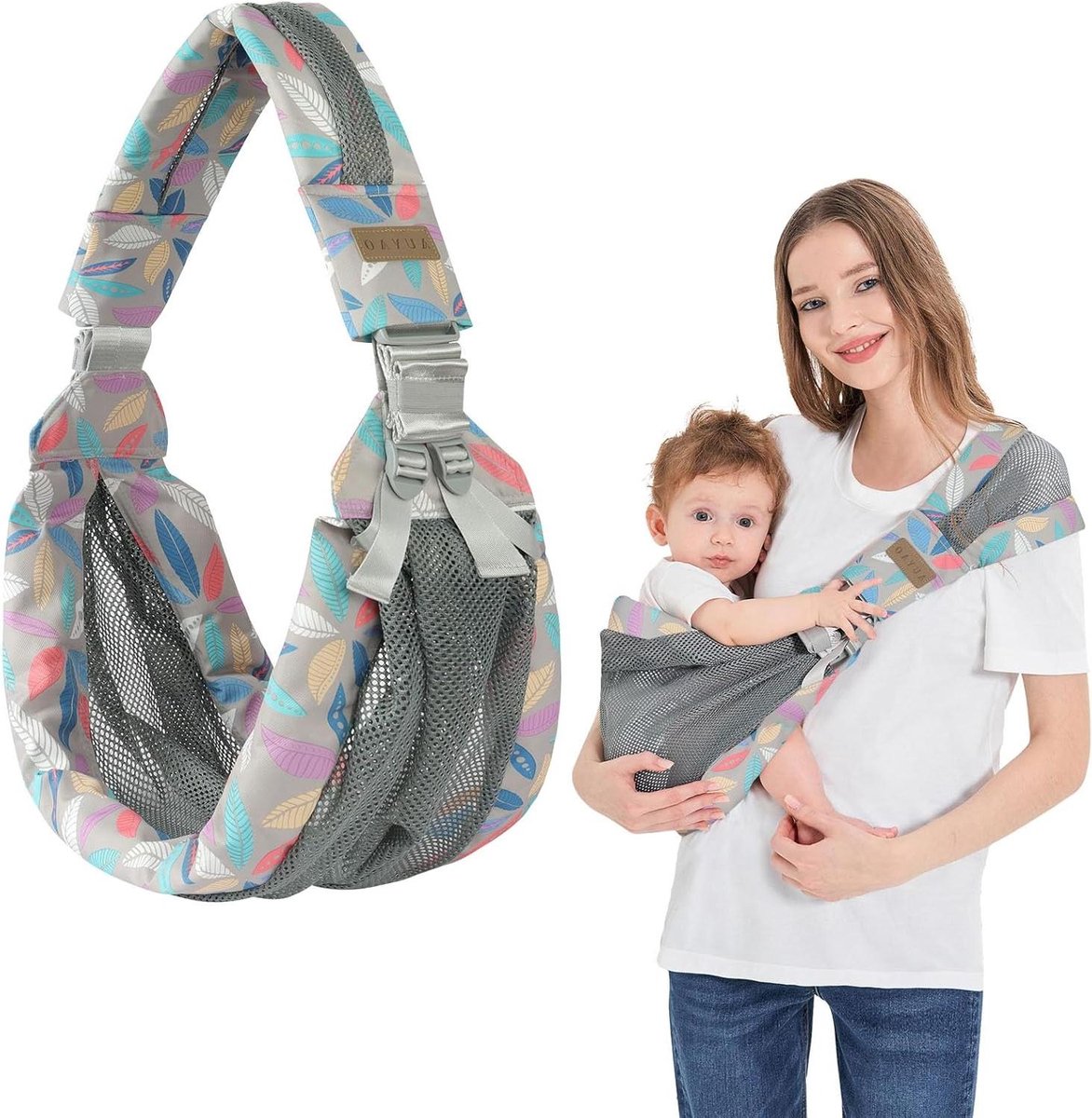 Draagzak Baby - Draagdoek Draagband - Veilig Dragen - Ergonomisch Ontwerp - 0-36 Maanden - Bladpatroon
