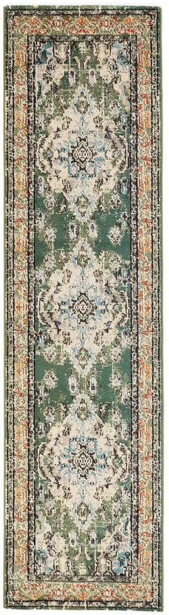 Vloerkleed, Vintage, 80 x 300 cm, Rechthoekig, Middelpolig, Woonkamer, Eetkamer, Slaapkamer, Keuken, Hal, Alleen chemisch reinigen, Groen