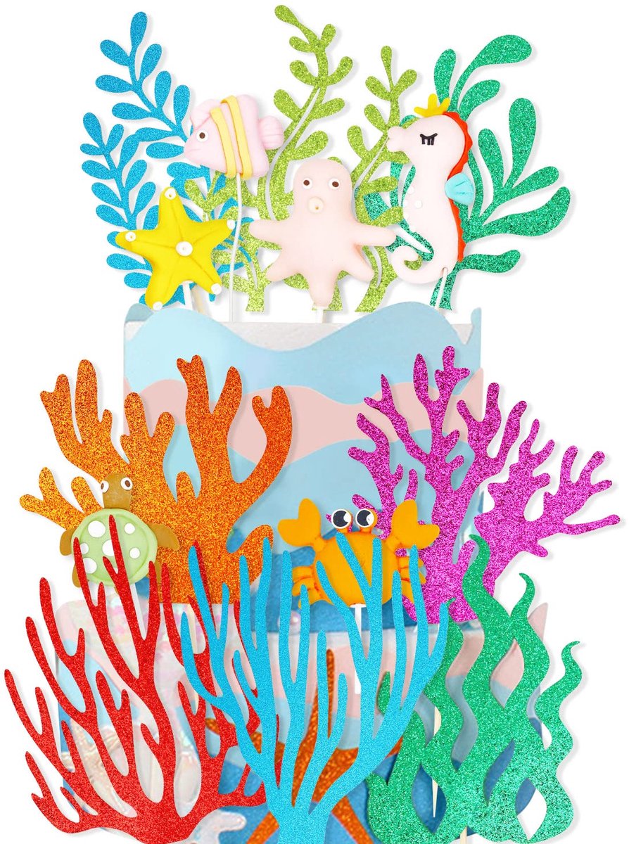 Taartdecoratie, Huaxintoys Oceaan Thema Taartdecoratie voor Verjaardag, Zeedieren Verjaardags Taart Decoratie, Taarttopper en Taartdecoratie voor Kinder Verjaardag (B2)