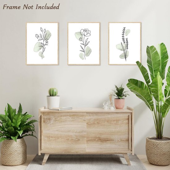 Abstracte Botanische Wanddecoratie Poster Minimalistische Sage Green Bloemen Lijn Muurposters voor Slaapkamer Woonkamer Decor 12x16 in Niet Ingelijst Set van 3 — afbeelding 2