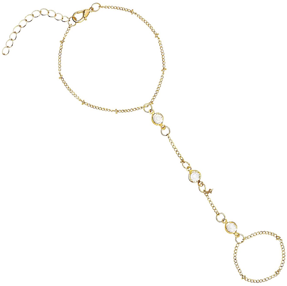Handketting-armband met ring, damesarmband verguld met zirkonia, stijlvolle en subtiele handketting