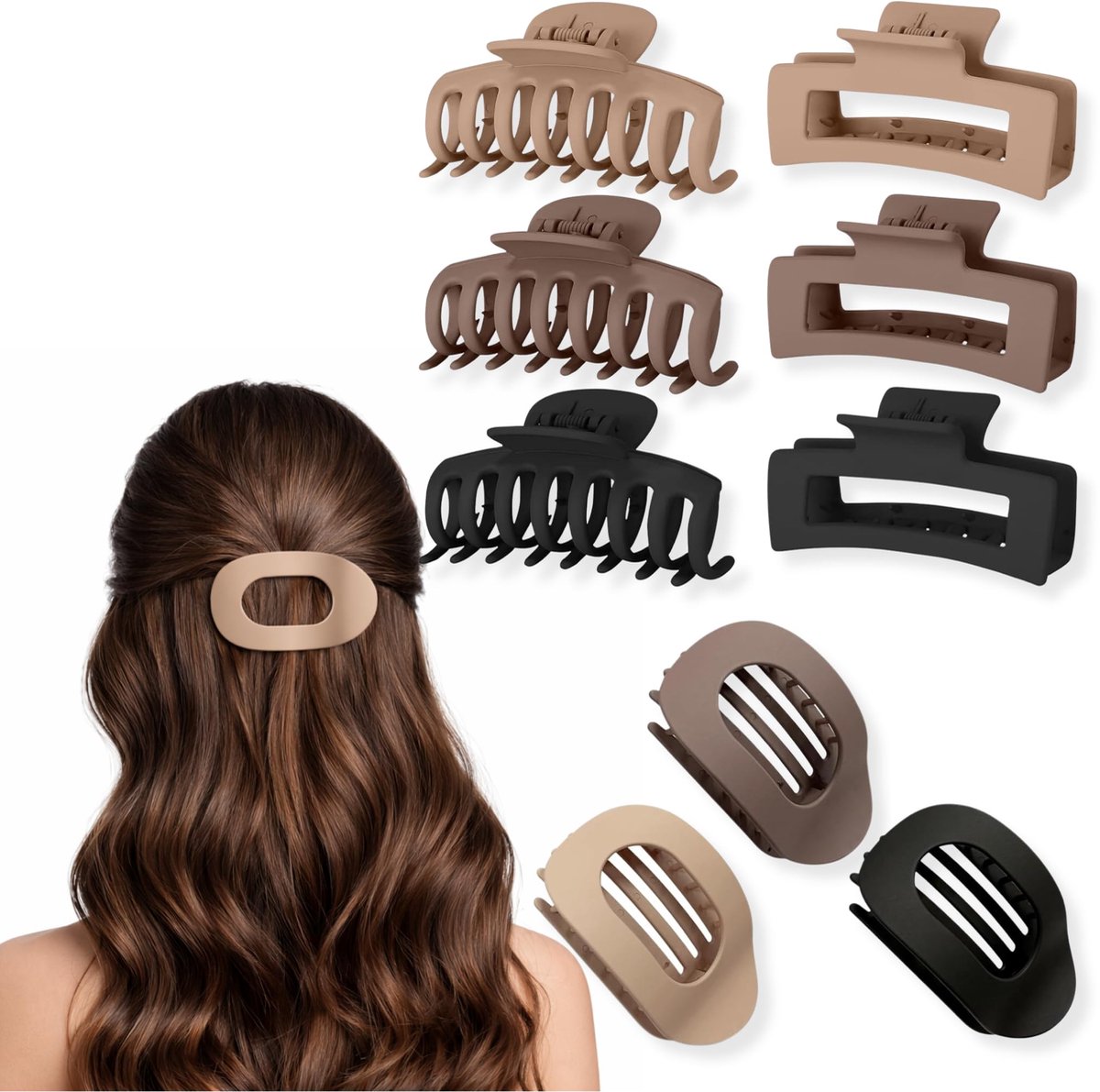 Beauty Haarklemmen voor dames, set met 9 haarspelden in lichtbruin, donkerbruin en zwart, haaraccessoires voor meisjes en jongeren, robuust en antislip (set D)