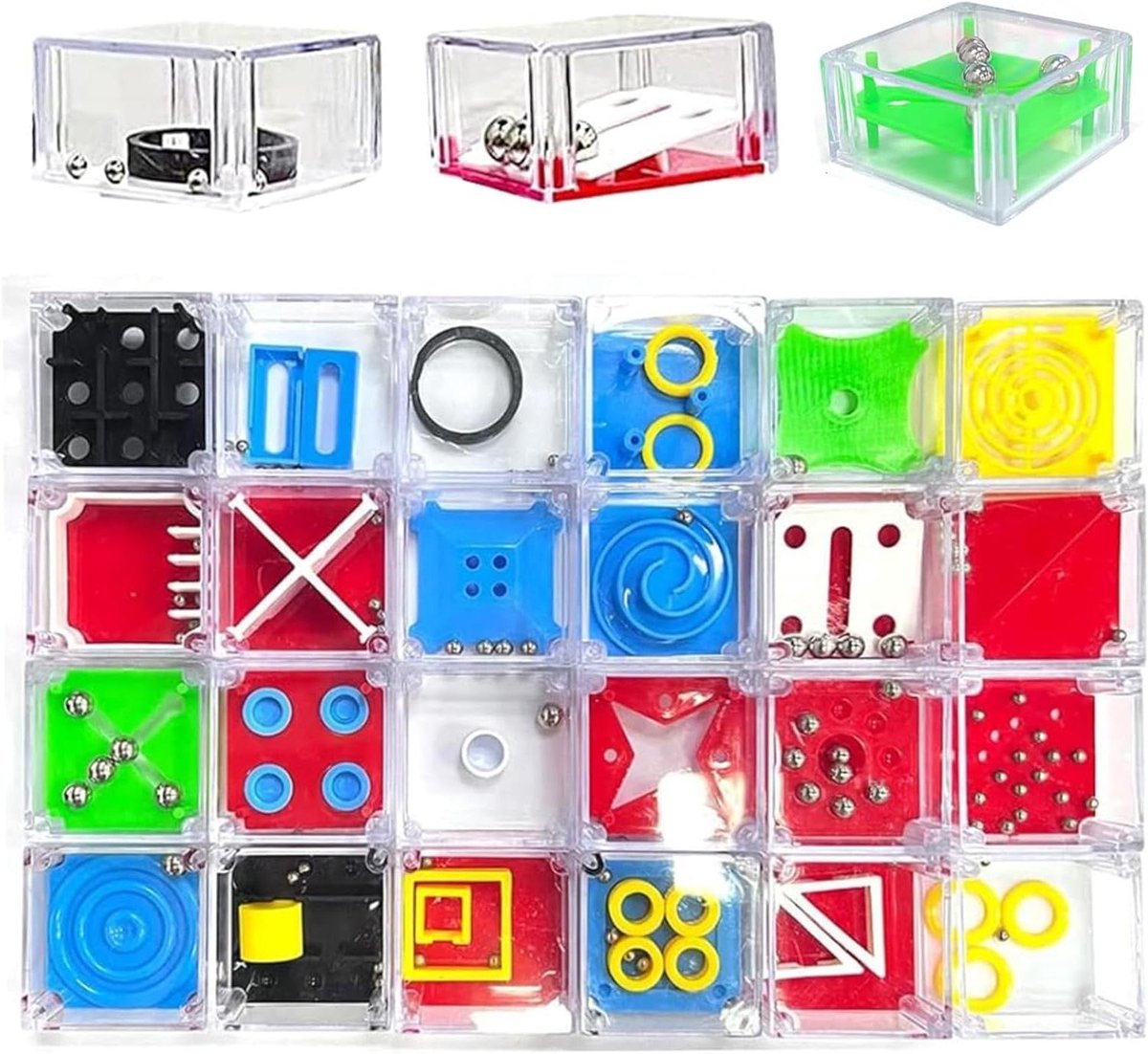 Mini Puzzelspellen - Doolhof Kubus - Cognitieve Training - 24 Verschillende Niveaus - 24 Stuks - Multicolor