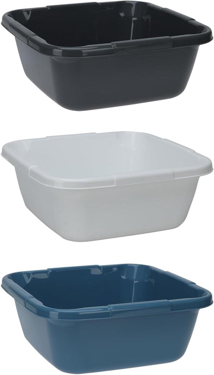 Spoelbak Set - Afwasbak Kom - Huishoudelijk Gebruik - Met Handgrepen - 6 Liter Inhoud - Antraciet Wit Blauw