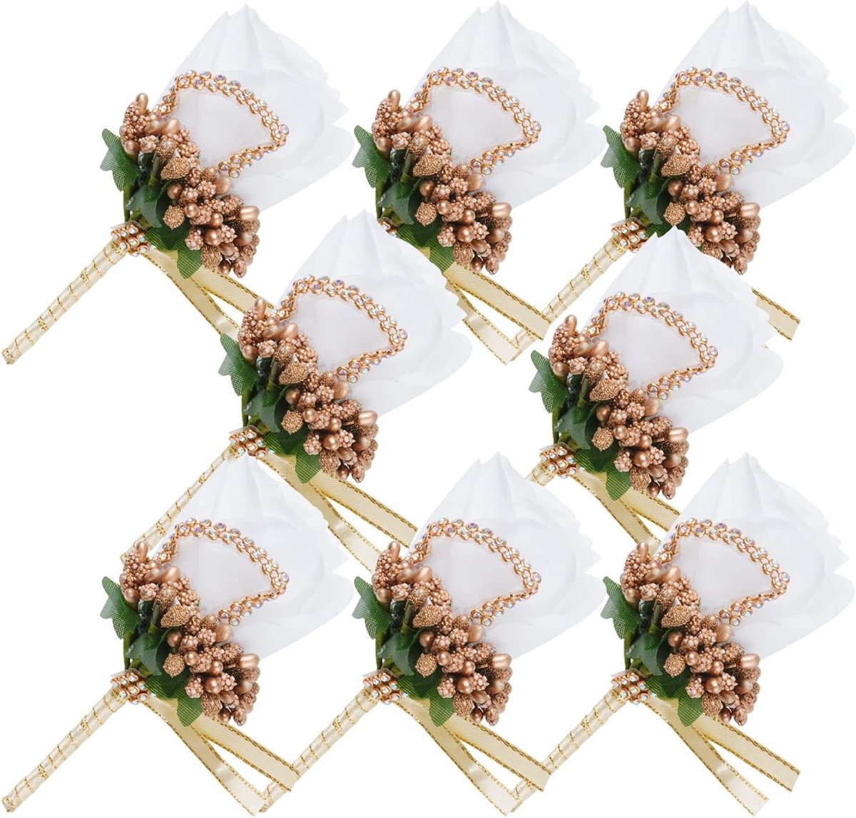 Rozen Boutonnieres - Bloemen Knoopsgaten - Bruiloft Decoratie - Met Spelden Clips - 8 Stuks - Wit Goud