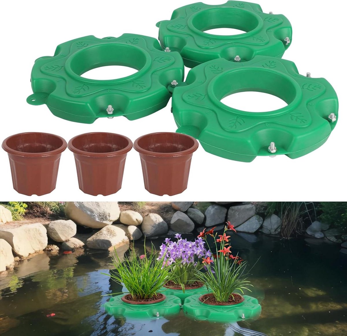 Drijvend Zwemeiland - Vijver Plantenbak - Vijver Decoratie - Waterzuiverend Effect - 33 cm Rond - Groen