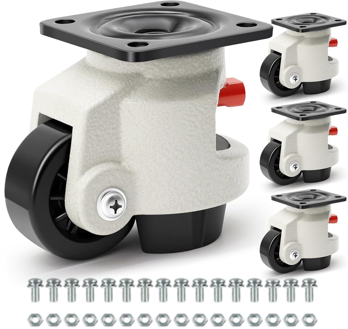 B D WEIBIDA Zware wielen met verstelbare ratelgreep, 360 graden draaibare wielen, intrekbare wielen voor zware lasten van meubels, machines, apparatuur, max. 1000 kg, set van 4