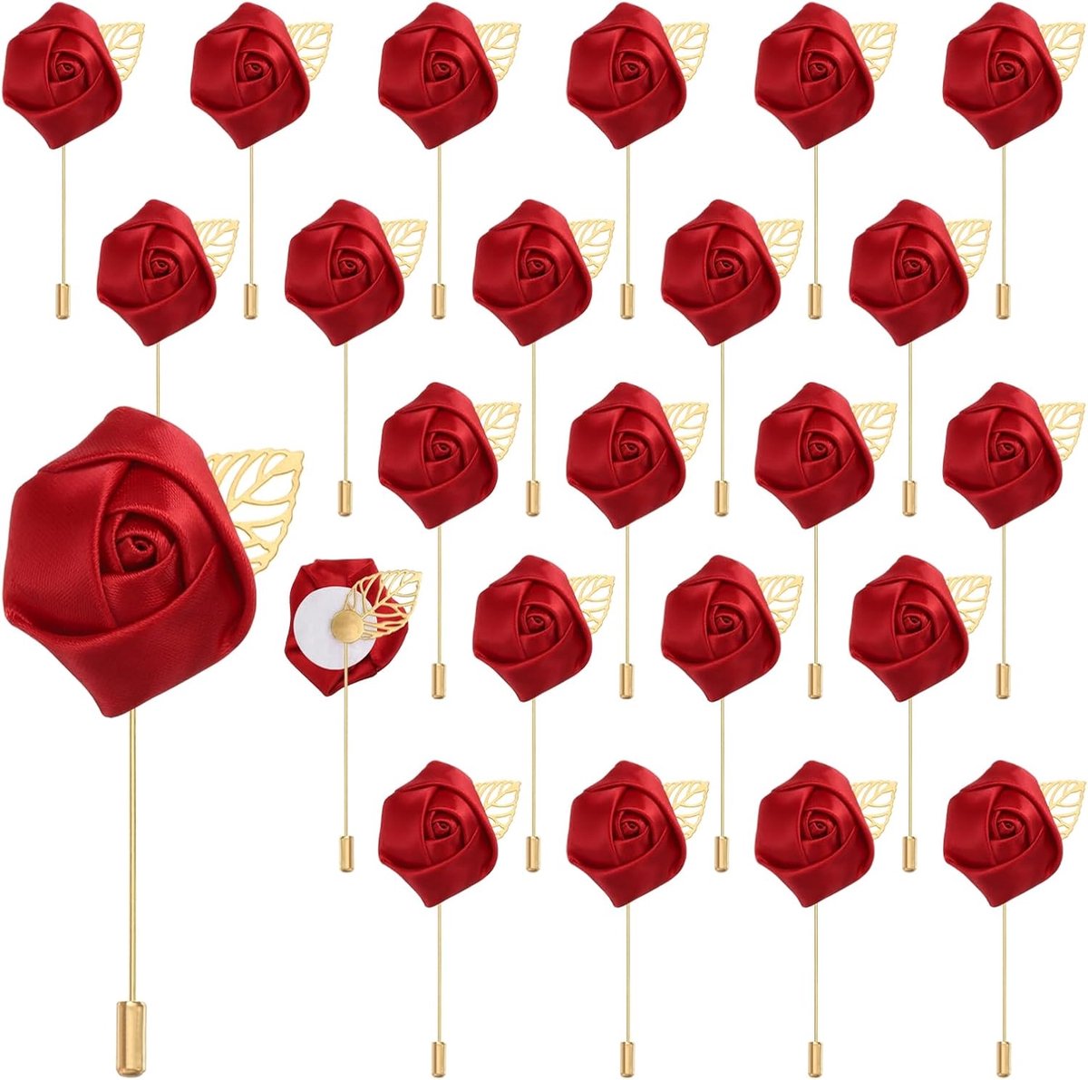 Roos knoopsgat voor bruiloft bloemen bruidegom broche zakspelden kostuumdecoratie voor huwelijksceremonie verjaardag, 4 cm, polyester, metaal
