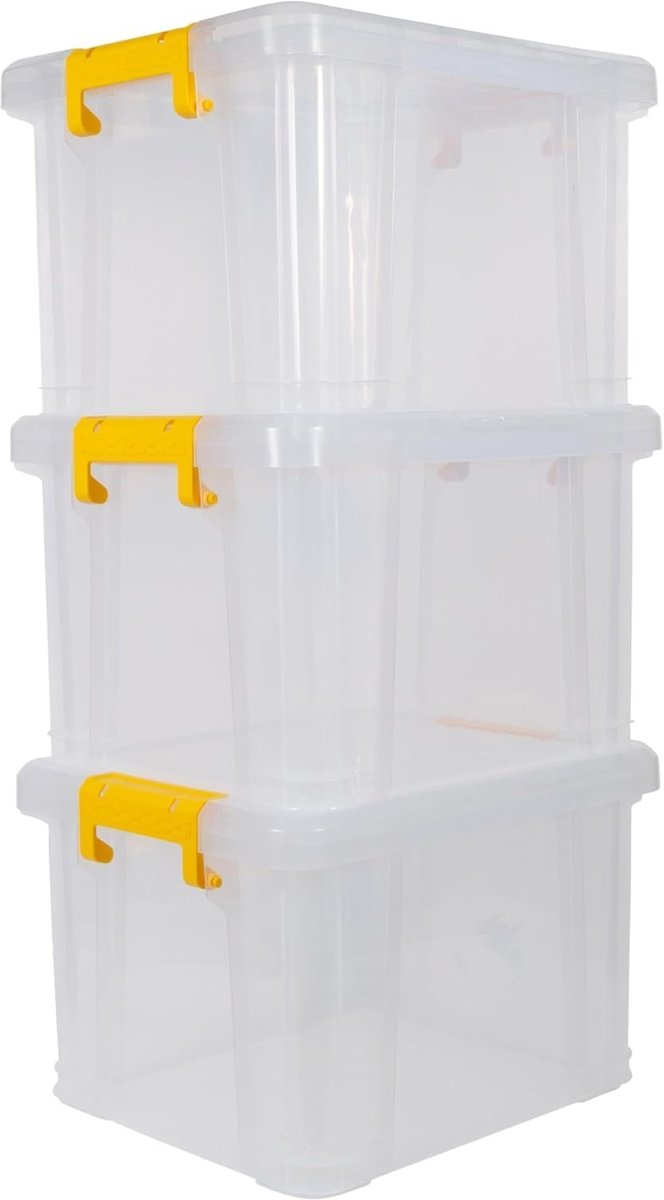Stack Master Opbergdoos 35 liter Duurzaam Plastic Design Stapelbare & Afsluitbare handgreep in geel, ideaal voor thuis- en kantoororganisatie 31 H x 38,5 B x 46,5 L (set van 3)