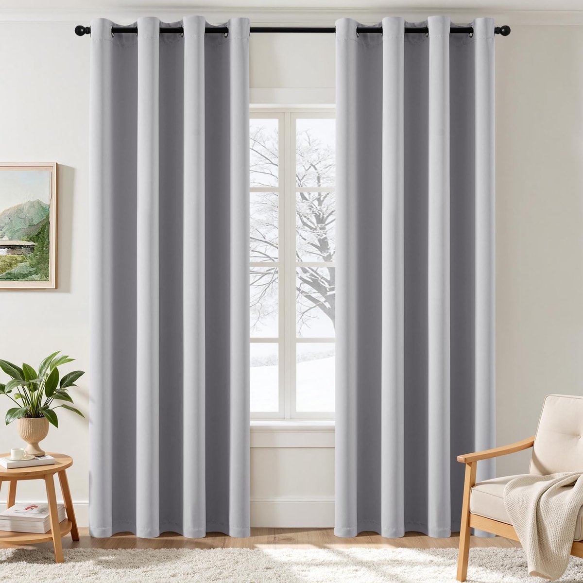 Verduisteringsgordijnen, modern, 2 stuks, 140 x 225 cm, lichtgrijs, slaapkamer, anti-glansgordijnen met inslagringen, duurzaam, zacht, slaapkamer, verduisteringsgordijnen