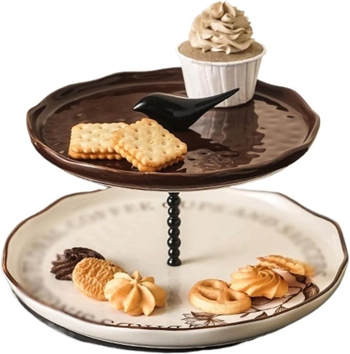 Taartstandaards, dienbladen for in de woonkamer, fruitschalen, notenschalen en dessertschalen versierd met vogel- kantmotieven(Groot)