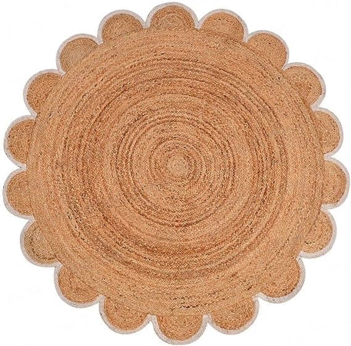 152x152 cm, 183x183 cm, 122x122 cm, 91x91 cm jute vloerkleed, natuurlijke jute rond kleed met geschulpte rand, vloer geschulpte ronde handgemaakte gevlochten boho eco grote ronde handgemaakte