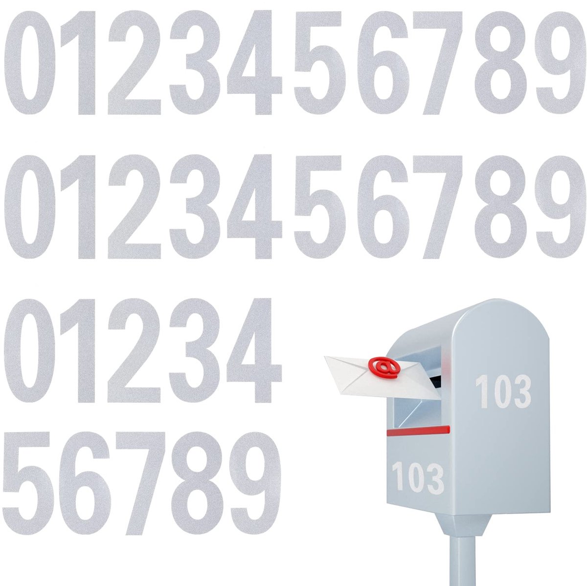 Brievenbus Nummers Stickers, 0-9 Reflecterende Nummerstickers voor Buiten Borden Deur Venster Auto's Adresnummer (Zilver)