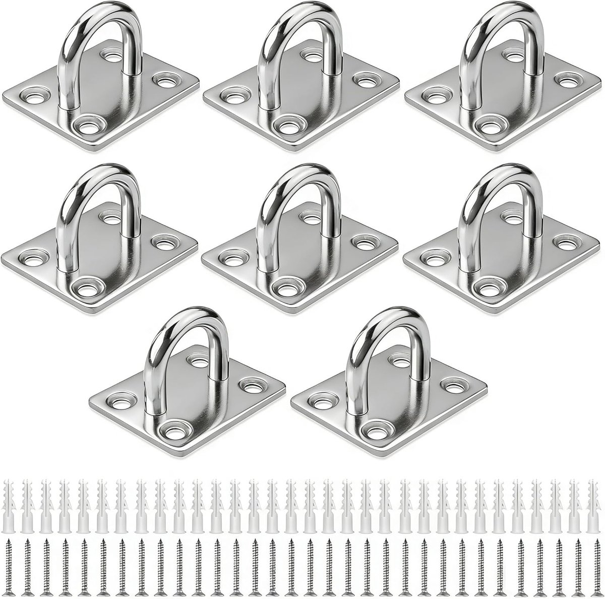 8 stuks plafondhaken roestvrij staal, M4 oogplaat ophanghaak ophanghaak haak voor zware lasten plafondbevestiging U-vorm plafondhaken met oogje voor ophanging hangstoel, hangmat, yoga, zware