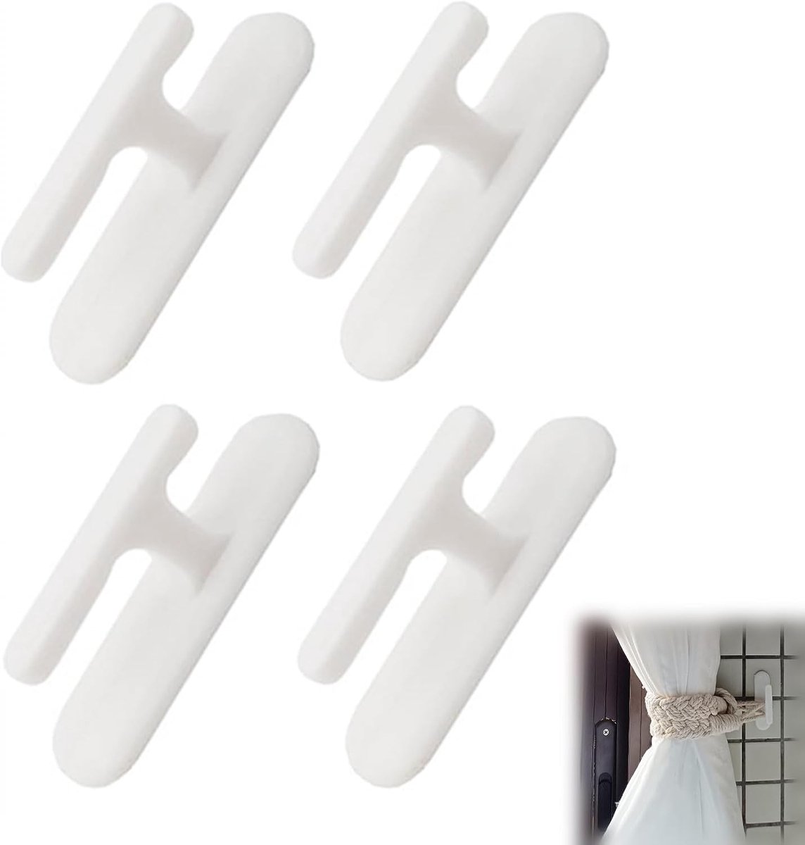 4 stuks gordijnhaken zonder boren, zelfklevende gordijnhaken, kunststof haken voor bevestiging aan de muur, gordijnhouders, voor gordijnhouder, blindkoord, thuis, kantoor