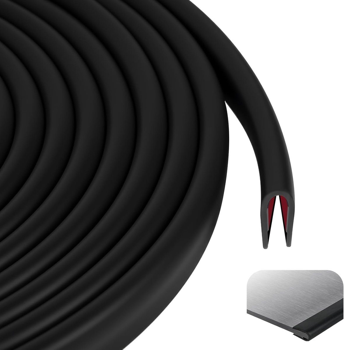 randbeschermingsplaat, 6m x 1,5mm zelfklevend profiel, U-vormig rubberen randbeschermingsprofiel van EPDM, plaatwerktape voor autodeuren, deuren, ramen, metalen panelen, glaspanelen-zwart