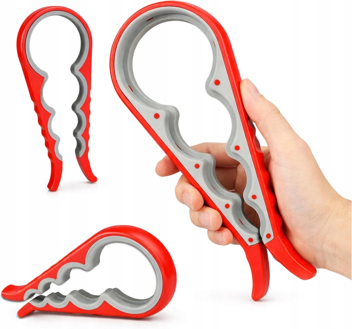 Universele dekselopener, schroefglasopener en flessenopener met antislip handgreep, ergonomische glasopener voor schroefdeksel, keukenhulp voor senioren en artritis