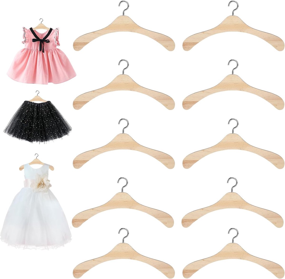 Kleerhangers van hout, 15 cm, miniatuurkleerhangers voor BJD-poppen, kleerhangers van hoogwaardig hout voor poppenaccessoires, mini-kleerhangers, manteljurk, jurk