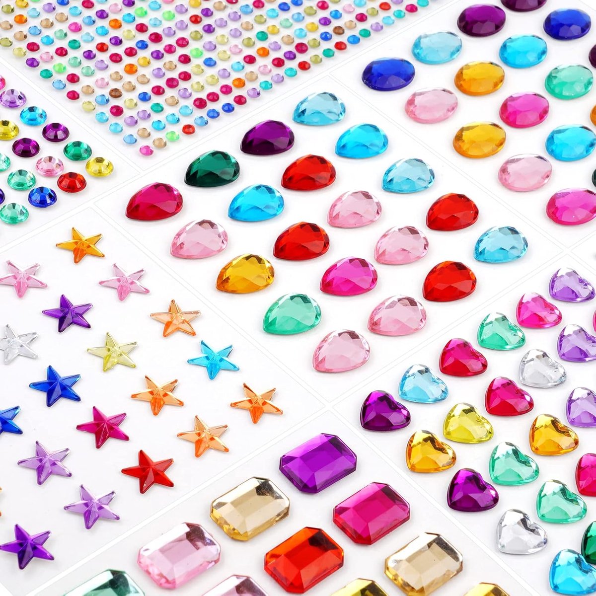 Strass Stickers, 9 Vellen 940 Stuks zelfklevende Kristallen Stickers Face Gems Glitter, Diamant Stickers PC Telefoon Sticker DIY Decoratie, Halloween Party, Rave Festival DIY Gezichtsstickers