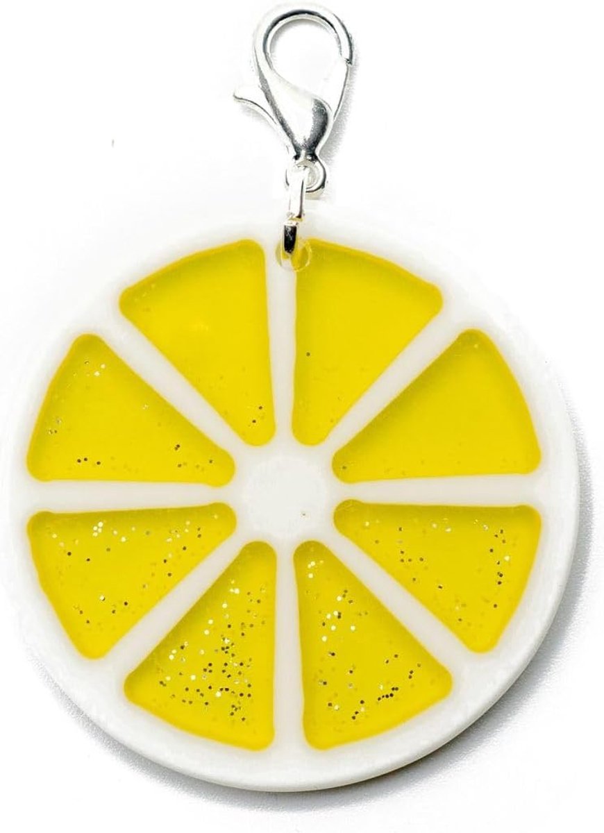 Schijf citroen Charm - Handgemaakte modesieraden I Fruit Fruit Schijf Limoen Oranje 35 mm geel - kettinghanger verzilverd bedelhanger bedelarmband hanger voor armband