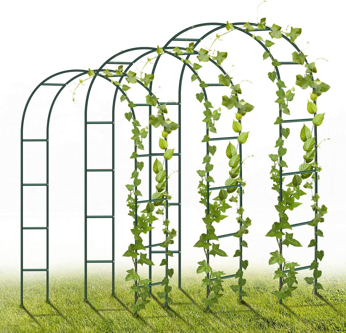 Rozenboog van metaal, 3 stuks, 240 x 140 x 38 cm, tuinboogdecoratie met planten, bloemen en ballon voor verjaardagen, bruiloften en romantische avonden (groen)