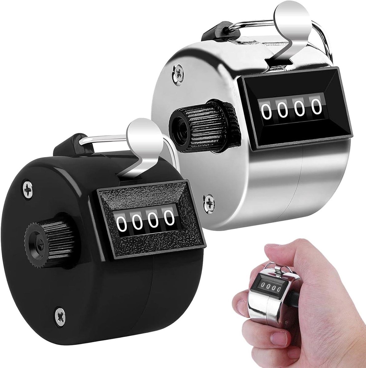 Rijentellers Handtellers - Vingerteller Klikkerteller - Nauwkeurig Tellen - Batterijloos Mechanisch - 4 Cijfers - Zwart Zilver