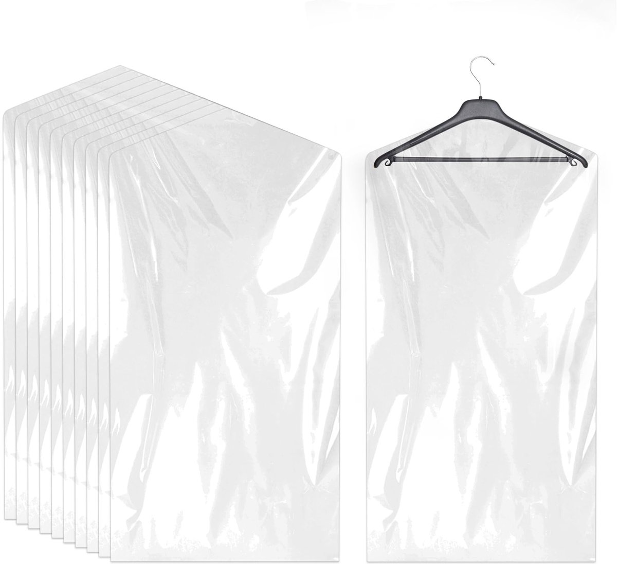 20 stuks kledingzakken, doorzichtige kledinghoezen, kunststof, kledingbescherming, 60 x 90 cm, hangende kleding, stofdicht, kledingzakken voor pakken, jurken, colberts, overhemden