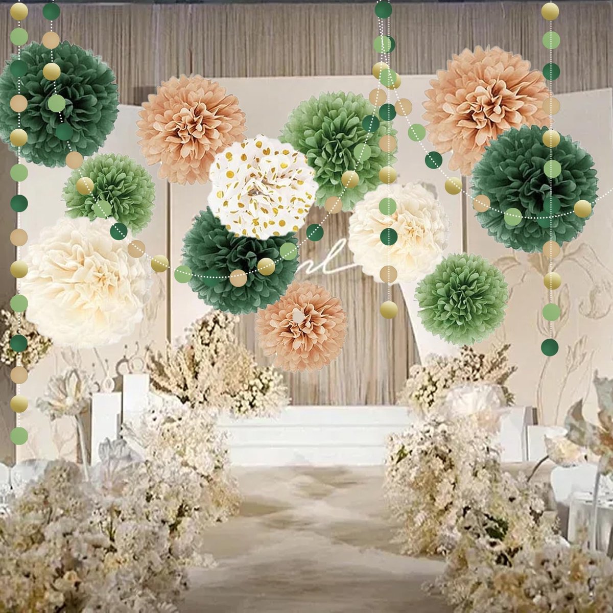 15st Tissue Paper Pom Poms Kleurrijke Feestdecoratie Tissue Paper Pom Poms Hangende Stippen Papieren Slinger Hangende Feestdecoratie voor Bruiloft, Baby Shower, Verjaardag, Fiesta-Groen — cadeau in Wonen & Interieur - foto 6