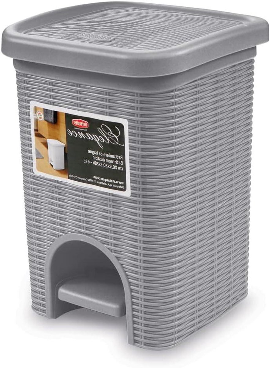 Afvalemmer Elegance - Prullenbak Rotan - Huishoudelijk Afval - Modern Elegant Design - 6 liter - Grijs