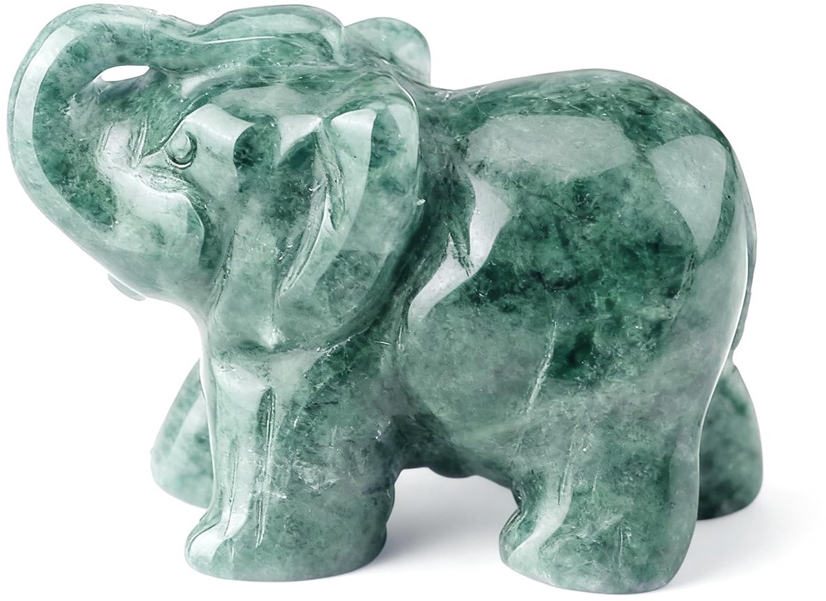 Olifantenfiguren, 3,8 cm, genezend gesneden olifanten, dierenfiguur, standbeeld, ornament, natuurlijke handgesneden kristallen olifantenfiguren, voor huisdecoratie, interieur (groen