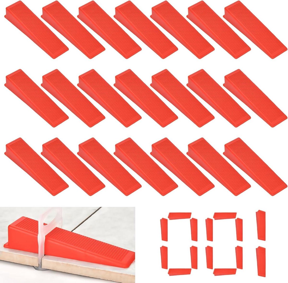 Tegelwiggen Kunststof - Nivelleerwiggen Vloer - Tegels Plaatsen - Versterkt en Verdikt - 71x16x20 mm - Rood