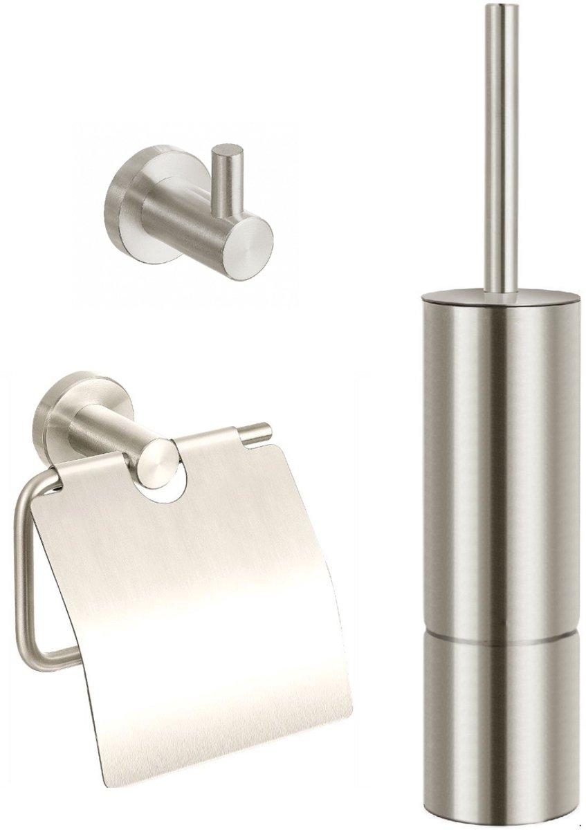 Toiletaccessoires set Sanitado Ferro met borstel, rolhouder en handdoekhaak in RVS