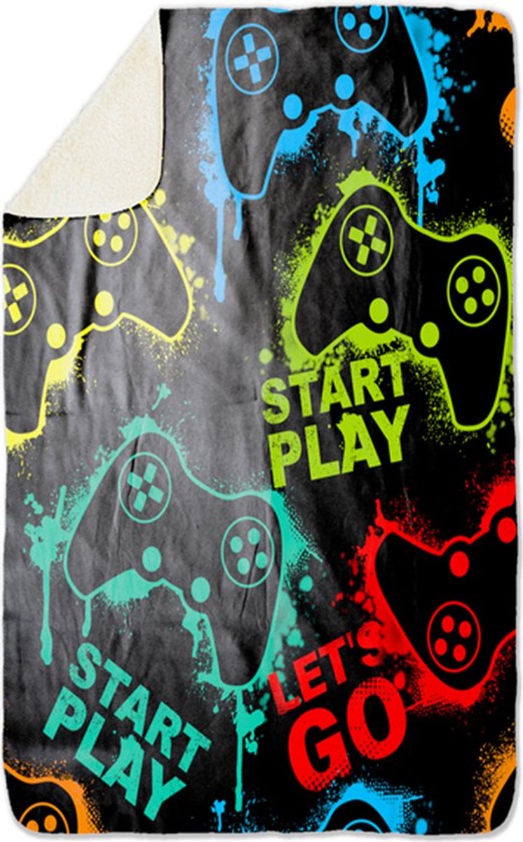Fleecedeken Gamer, 96x146cm, Polyester Sherpa, deken met print