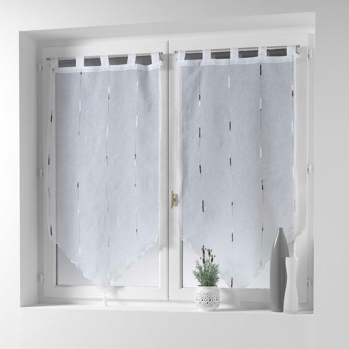 d'Intérieur, Raamgordijnen, met lussen en kwasten, van polyester chenille, polyester, grijs, 160x60 cm