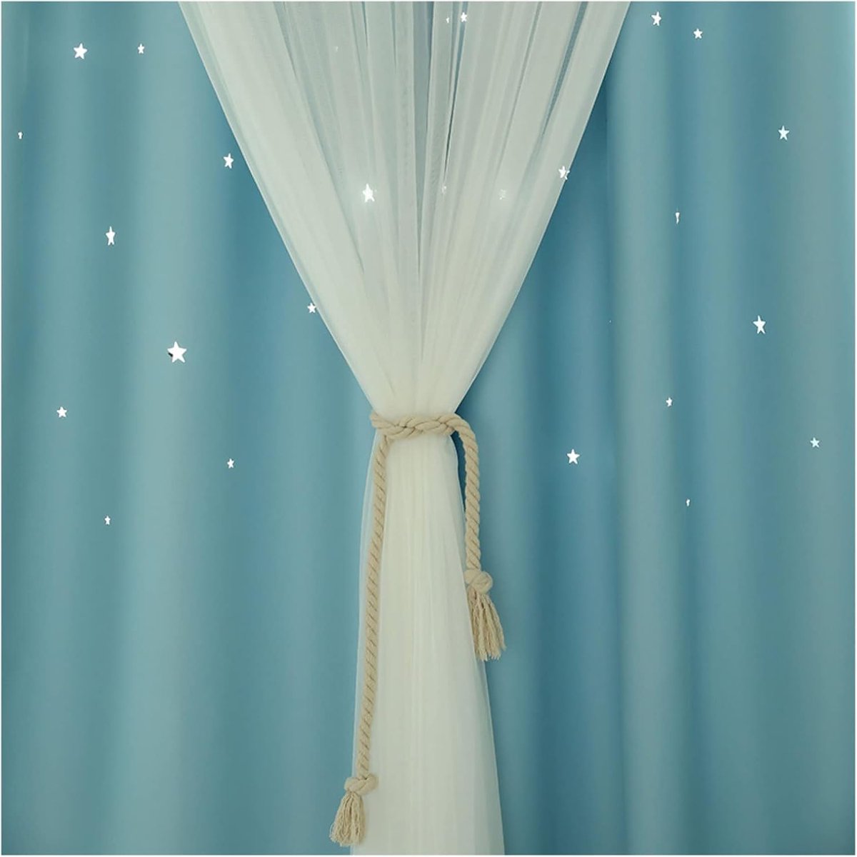 2 Stuk Verduisterings/Thermische Geïsoleerde,Gordijn Kinderkamer/Slaapkamer/Woonkamer/balkon,Voile Potloodplooi Polyester/Verschillende Maten,Blue-400x270cm(157x106inch)