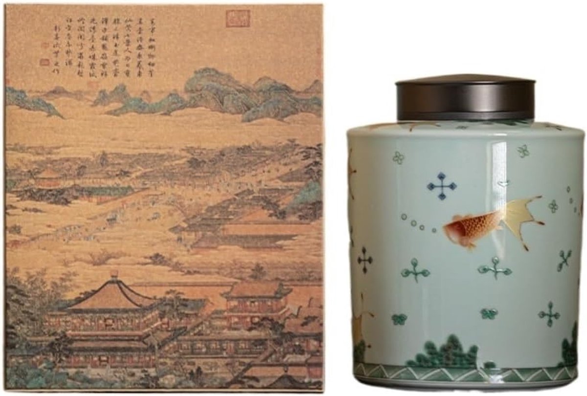 Chinese Retro Thee Opslag Container Pot Keramische Opslag Verzegelde Pot Dubbele Deksel Lege Pot Keuken Voedsel Opslag Pot Koffiedikopslag(B)