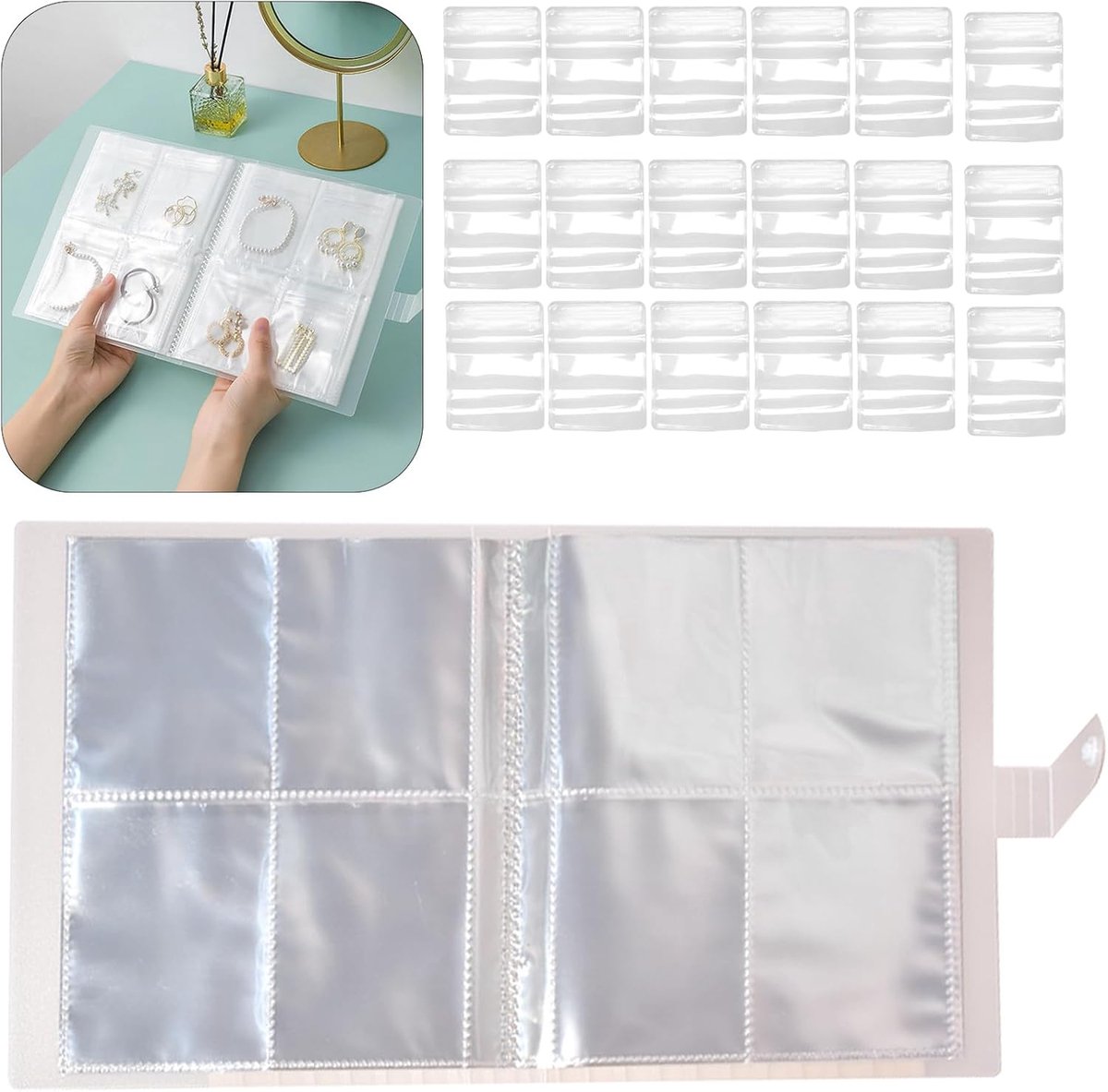 160 Grids Sieraden Organizer Boek met 60 PVC verzegelde Pocket Draagbare Sieraden Organizer Transparante Display Opslag Boek Anti Oxidatie Sieraden Display Album voor Ring Oorbel Ketting