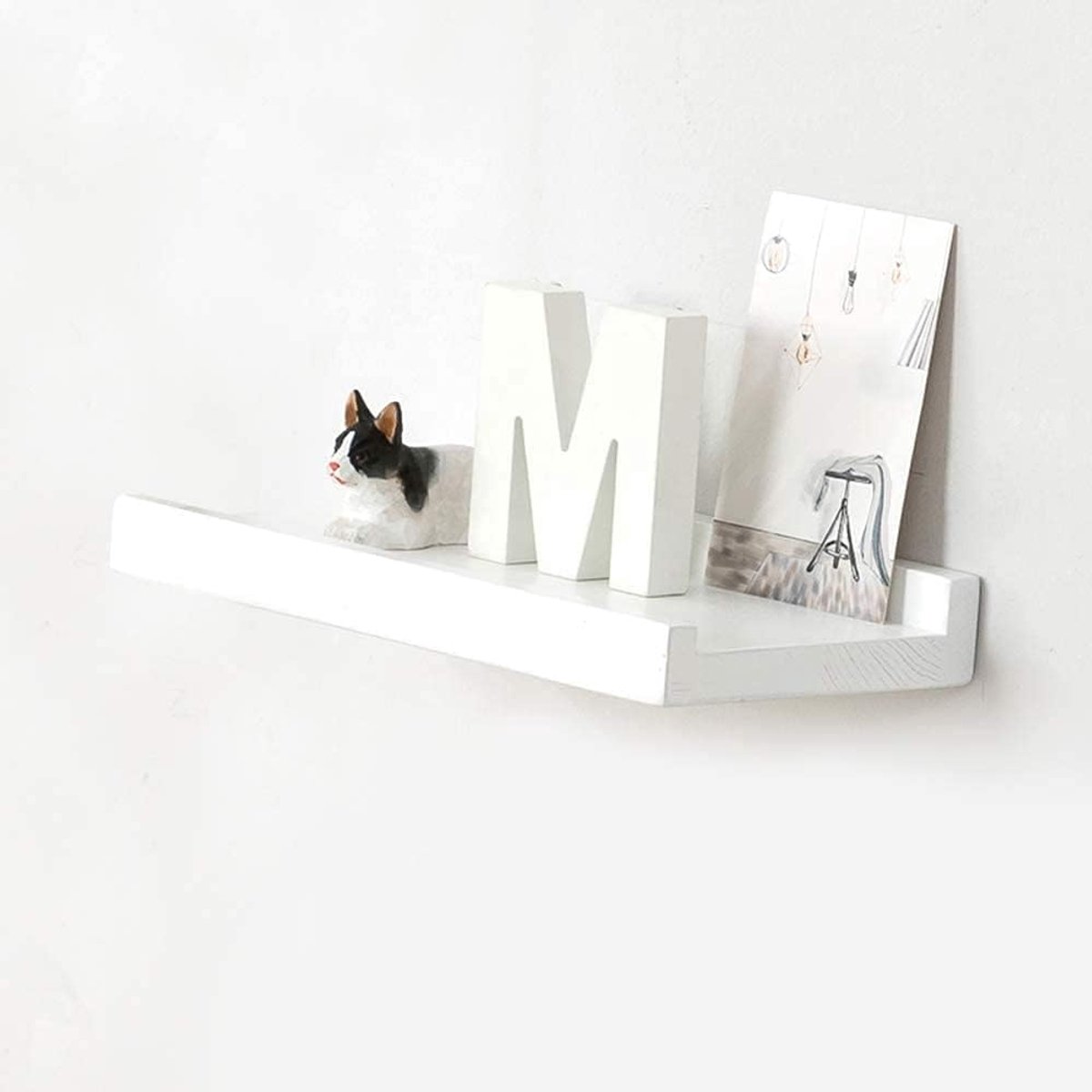 Wandrek wit 30 cm massief eiken wit zwevend rek voor fotolijst en decoratie voor slaapkamer, keuken, kantoor