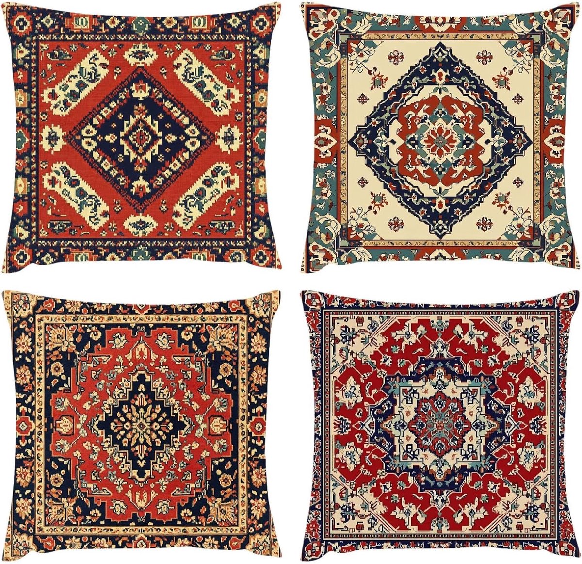 Kussensloop 50 x 50 cm, bohemian outdoor kussen, weerbestendig, geometrisch, sofakussen, sierkussen, kussenhoezen, vierkante kussensloop, fluweel, tuinkussen, voor bank, bed, balkon, woonkamer
