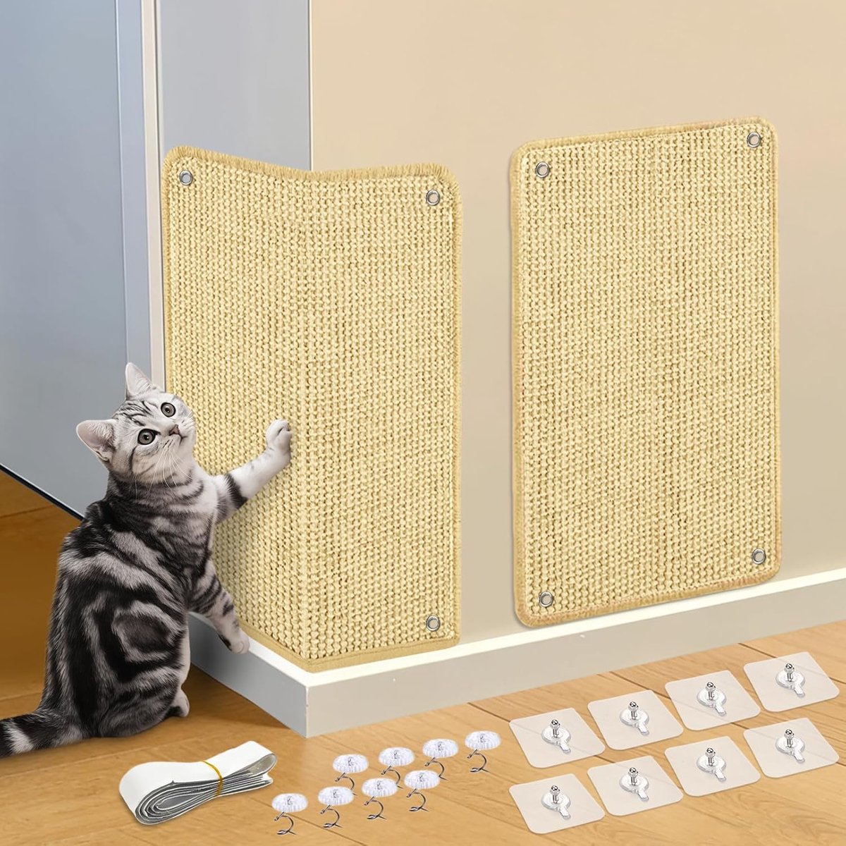 Krabmatten voor katten, meubelbeschermers tegen kattenkrabbank, sisal, krasbescherming voor bank, hoek, deur - geel, 50 x 25 cm