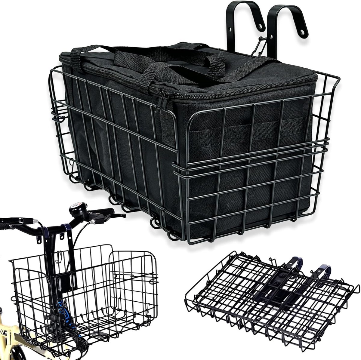 voor, opvouwbare fietsmand met uitneembare binnenzak, fietsmand achter 34 x 19,5 x 22,5 cm, opvouwbare fietsmand voor mountainbike en dagelijks gebruik