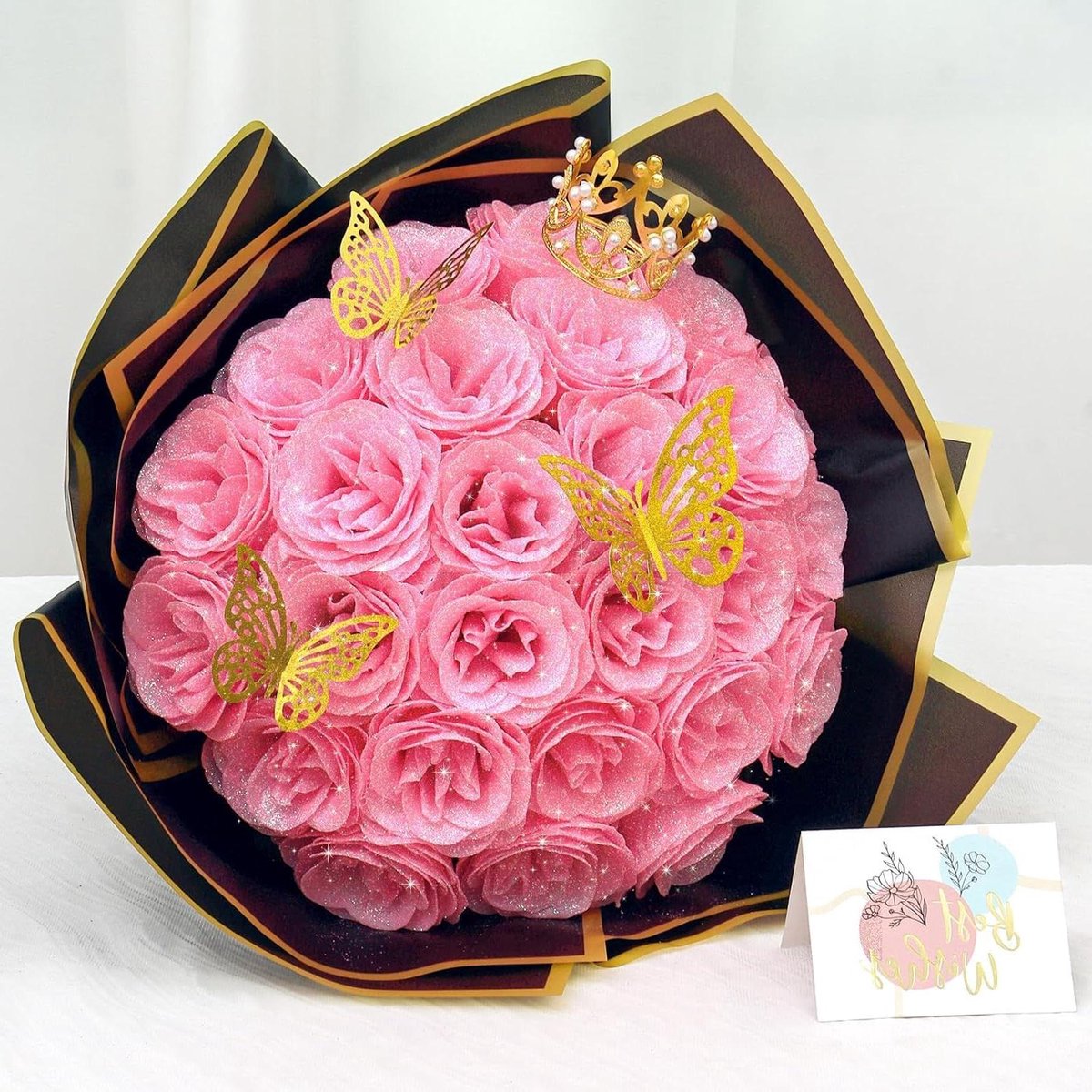 Rozenboeket Set - Kunstbloemen Decoratie - Feestelijke Decoratie - Met Glitter Effect - 26 Stuks - Roze