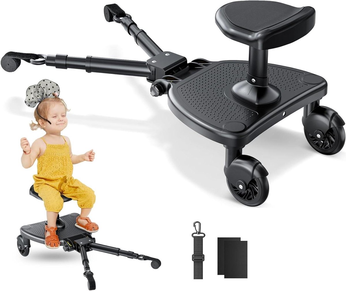 Buggy Board - Kinderzitje - Tweede Kind Mee - Verstelbaar Zitje - 25 kg - Zwart