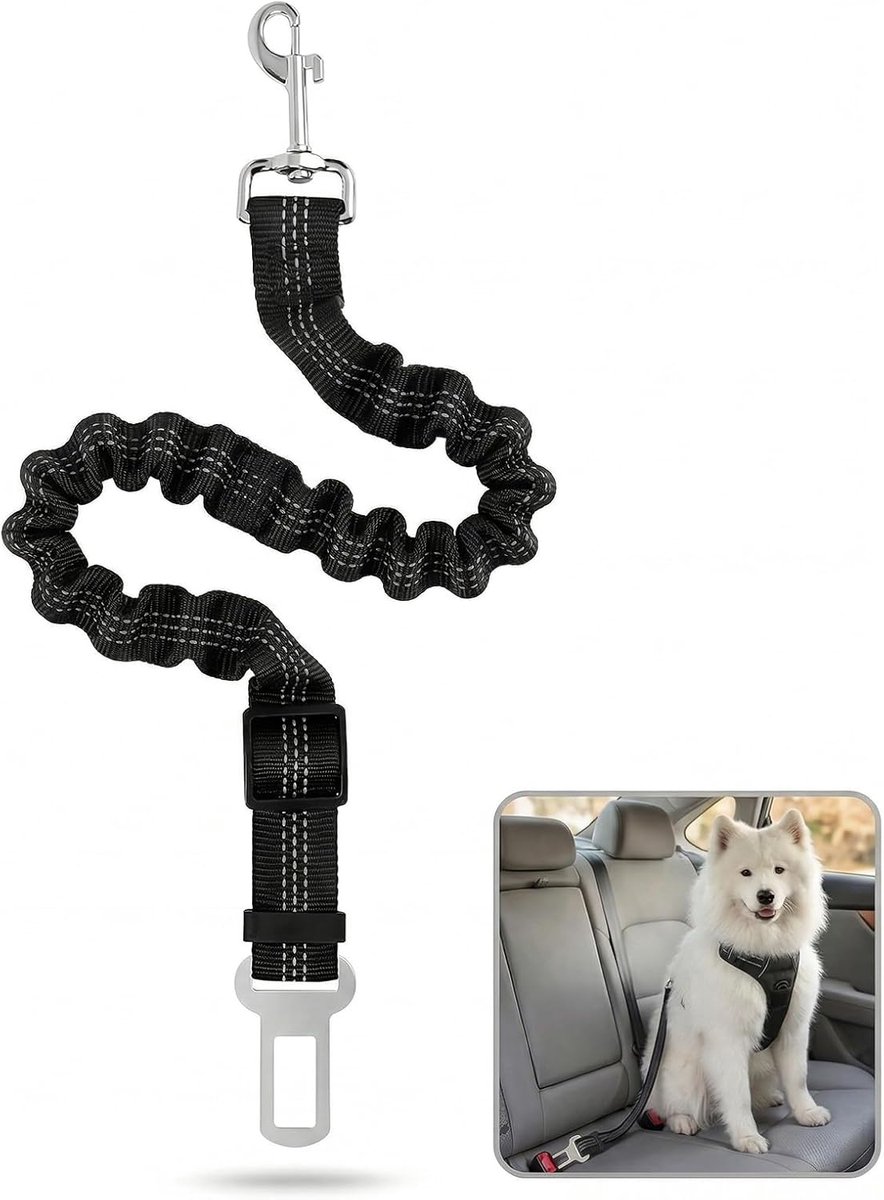 Hondengordels voor auto's UK, hondenveiligheidsgordels voor auto's UK, verstelbare nylon huisdierautoharnas voor voertuigen reizen honden (zwart)