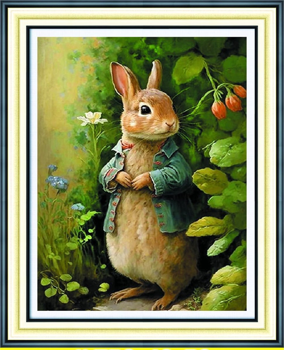 Kruissteek Kits 11 Count Gestempeld, Konijn Bloem Dier Borduurpakket met Accessoires Voorbedrukt (40 cm x 50 cm) (RABIT)
