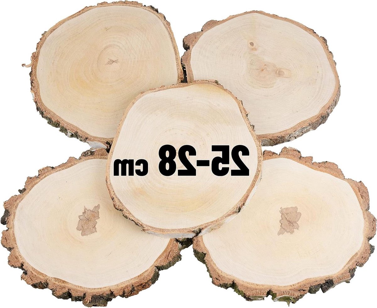Houten schijven - Ronde boomschijven - Hobby en decoratie - Natuurlijke schorsrand - 15 stuks - Houtkleur