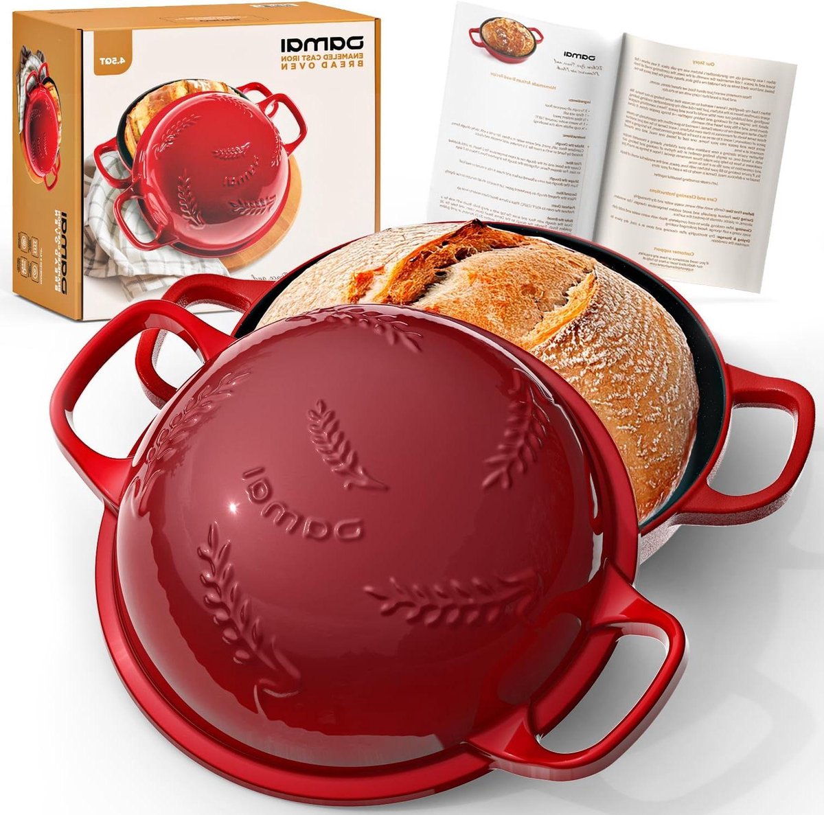 Gietijzeren broodoven - Broodtrommel Hollandse - Ambachtelijk brood bakken - Geëmailleerd warmtebehoud - 45 Quarts - Ruby Merlot