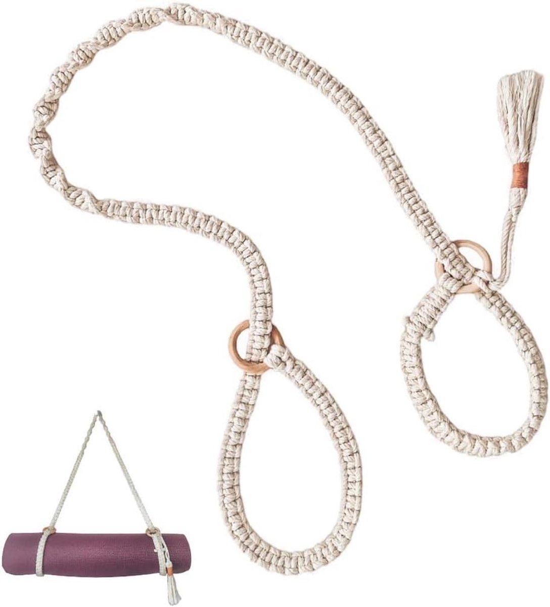 Yogamat Draagriem - Mattenband Boho - Sport en Ontspanning - Handgeknoopt Macramé - 185 cm - Wit