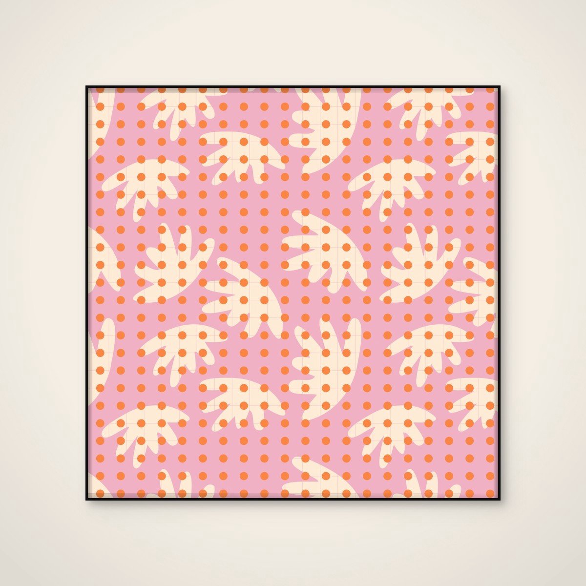 Akoestisch schilderij - 100 x 100 cm - Playful Polka Shapes van Dina Dankers - Geometrische wanddecoratie - zwart textielframe