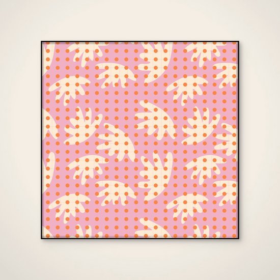 Akoestisch schilderij - 100 x 100 cm - Playful Polka Shapes van Dina Dankers - Geometrische wanddecoratie - zwart textielframe